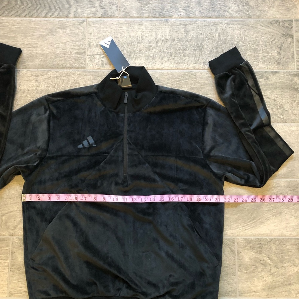 Adidas VELOUR Half Zip Track Sportswear Retro Black Sweater Men’s Size M or L - Picture 8 of 12